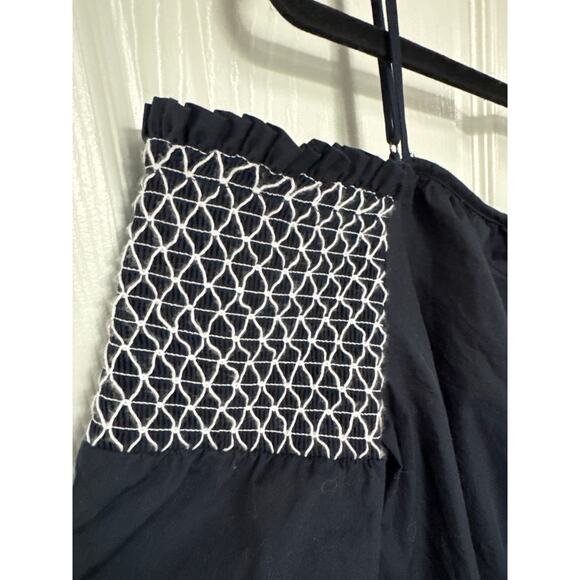 Rebecca Minkoff Off the Shoulder navy Embroidered smocked Peasant Top Boho XL - Picture 10 of 16